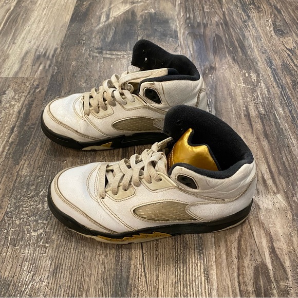 2/20 1Y Nike Air Jordan 5 Retro Olympic Gold & White GS - Picture 2 of 12